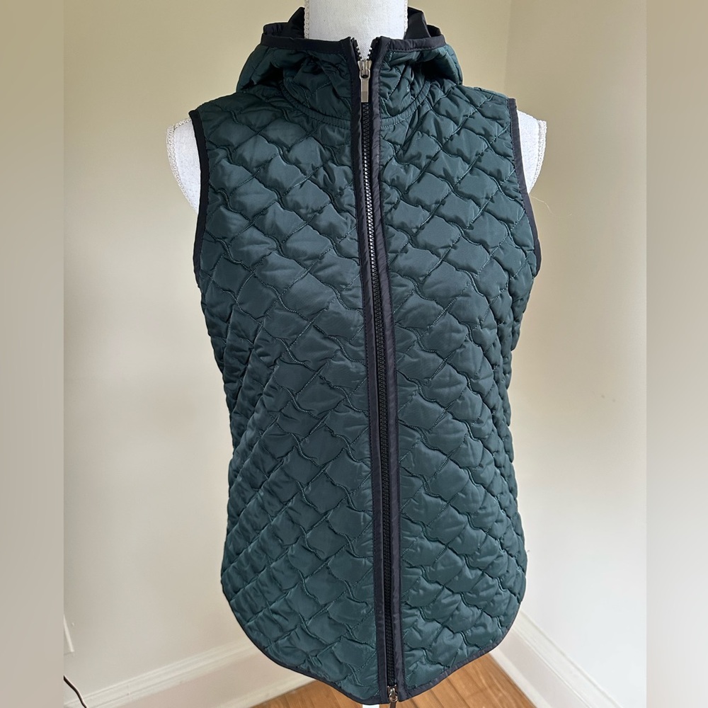 Lafayette 148 Green Quilted Hooded Vest size Small